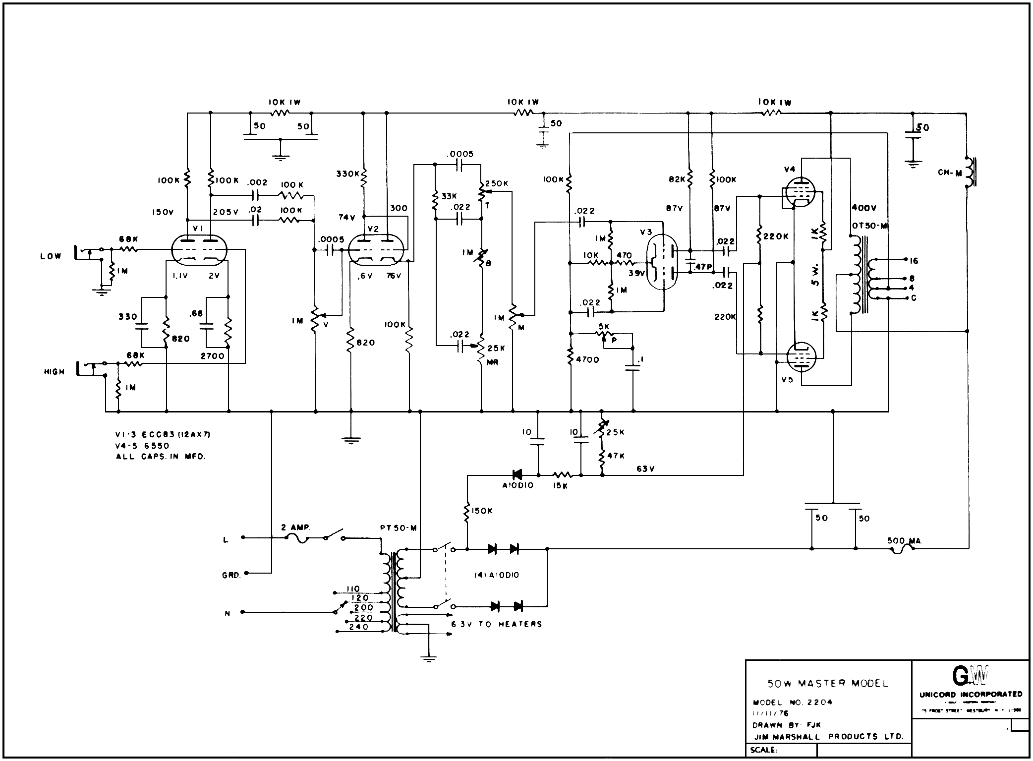 Question concerning Marshall JMP amps made in 1980 ... fender bassman wiring diagram 